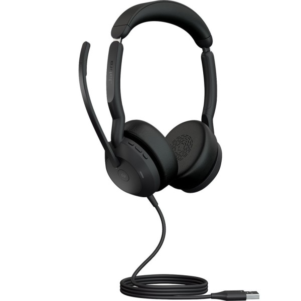 Auriculares Jabra Evolve2 50 - Certificación Microsoft Teams - Estéreo - USB tipo C, USB tipo A - Con cable/inalámbrico - Bluetooth - 98,4 pies - 20 Hz a 20 kHz - Supraaural - Binaural - Cable de 5,58 pies - Tecnología MEMS, micrófono con cancelación de r