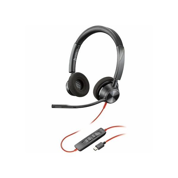 Auriculares estéreo USB-C HP Poly Blackwire 3320 + adaptador USB-C/A - Estéreo - USB tipo C, miniteléfono (3,5 mm) - Con cable - 32 ohmios - 20 Hz a 20 kHz - Supraaural, binaural - Supraaural - Cable de 7,10 pies - Micrófono omnidireccional con cancelació