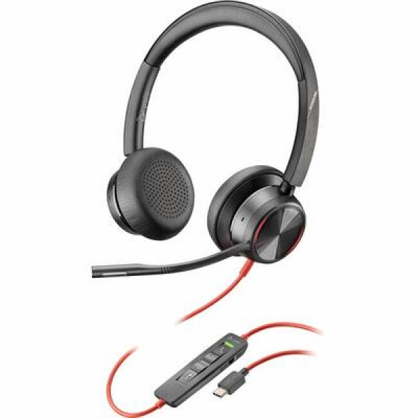 Auriculares HP Poly Blackwire 8225 + adaptador USB-C/A TAA - Certificación Microsoft Teams - Estéreo - USB tipo C - Con cable - 32 ohmios - 20 Hz a 20 kHz - Sobre la cabeza - Binaural - Supraaural - Cable de 7,19 pies - Micrófono con cancelación de ruido 