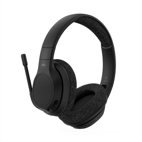 Belkin SoundForm Adapt Auriculares inalámbricos supraaurales, audífonos para trabajar, jugar, jugar y viajar con micrófono con brazo incorporado - Compatible con iPhone, iPad, Galaxy y más - Negro - Auriculares supraaurales, audífonos para trabajar, jugar