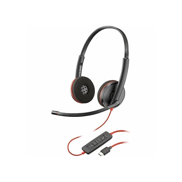 Auriculares estéreo USB-C HP Poly Blackwire 3220 + adaptador USB-C/A - Estéreo - USB tipo C, miniteléfono (3,5 mm) - Con cable - 32 ohmios - 20 Hz a 20 kHz - Supraaural, binaural - Supraaural - Cable de 5,20 pies - Micrófono omnidireccional con cancelació