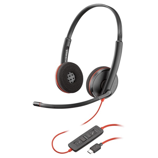Auriculares HP Poly Blackwire 3220 negros + adaptador USB-C/A TAA (a granel) - Estéreo - USB tipo A, miniteléfono (3,5 mm) - Con cable - 32 ohmios - 20 Hz a 20 kHz - Supraaural, supraaural - Binaural - Supraaural - Cable de 5,28 pies - Micrófono omnidirec