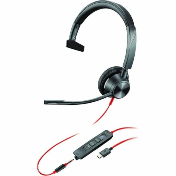 Auriculares HP Poly Blackwire 3315 - Certificación Microsoft Teams - Mono - USB tipo C, miniteléfono (3,5 mm) - Con cable - 32 ohmios - 20 Hz a 20 kHz - Supraaural, supraaural - Cable de 7 pies - Micrófono omnidireccional con cancelación de ruido - Negro