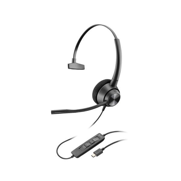 Auriculares monoaurales HP Poly EncorePro 310 USB-C TAA - Mono - USB tipo C - Con cable - 20 Hz a 10 kHz - supraaurales, supraaurales - Monoaural - Supraaural - Cable de 7,18 pies - Micrófono omnidireccional con cancelación de ruido - Cancelación de ruido