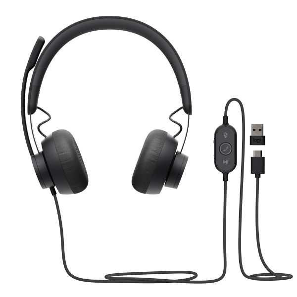 Auriculares con cancelación de ruido Logitech Zone con cable, certificados para Microsoft Teams con micrófono avanzado con cancelación de ruido, USB-C con adaptador USB-A, grafito. - Estéreo - USB tipo C - Con cable - 32 ohmios - 20 Hz a 16 kHz - Over-the