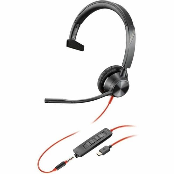 Auriculares HP Poly Blackwire 3315 + adaptador USB-C/A TAA - Mono - Miniteléfono (3,5 mm), USB tipo C - Con cable - 32 ohmios - 20 Hz a 20 kHz - Supraaural - Monoaural - Cable de 7,10 pies - Micrófono omnidireccional - Cancelación de ruido - Negro - Cumpl