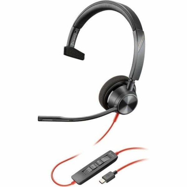 Auriculares monoaurales USB-C HP Poly Blackwire 3310 + adaptador USBC/A - Mono - USB tipo C, miniteléfono (3,5 mm) - Con cable - 32 ohmios - Supraaurales - Monoaurales - Cable de 7,05 pies - Micrófono omnidireccional - Cancelación de ruido - Negro