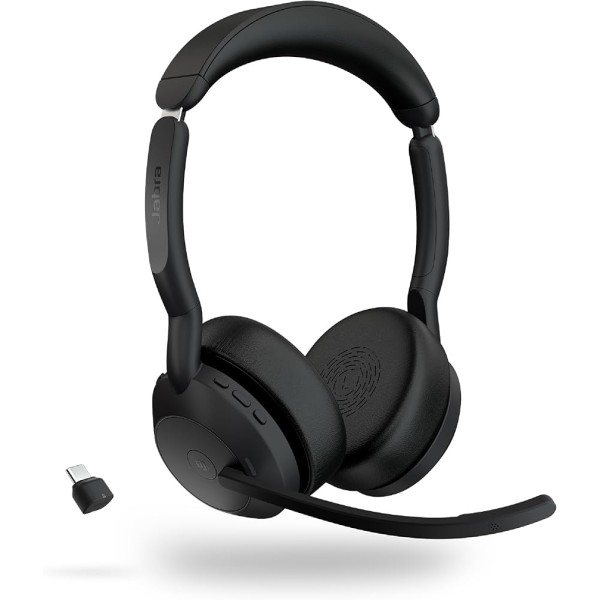 Auriculares Jabra Evolve2 55 UC con Link380c UC - Estéreo - Inalámbrico - Bluetooth - 98,4 pies - 20 Hz - 20 kHz - Supraaural - Binaural - Supraaural - Tecnología MEMS, Micrófono con cancelación de ruido - Cancelación de ruido