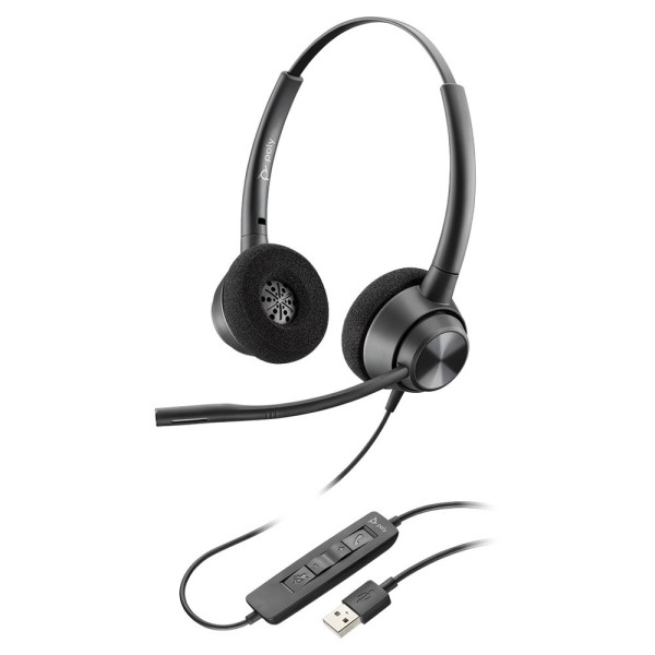 Auriculares estéreo USB-A HP Poly EncorePro 320 TAA - Estéreo - USB tipo A - Con cable - 32 ohmios - 20 Hz a 10 kHz - supraaurales, supraaurales - Binaural - Supraaural - Cable de 7,18 pies - Cancelación de ruido, micrófono omnidireccional - Cancelación d
