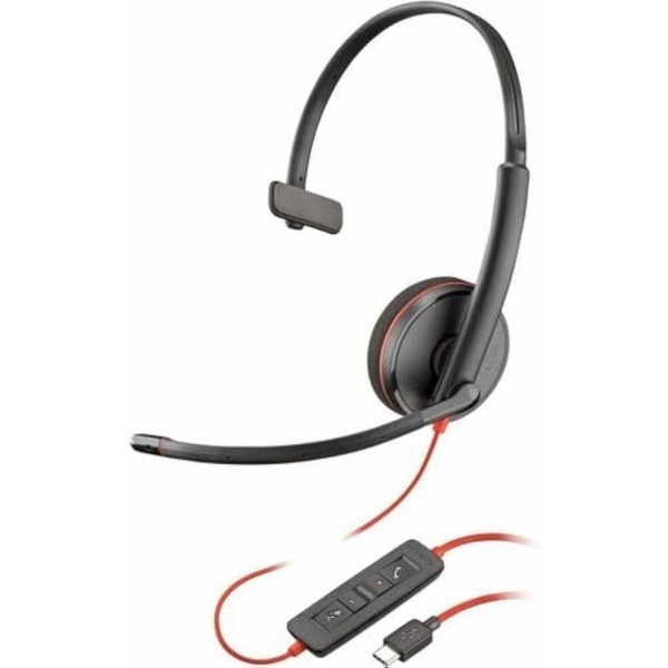 Auriculares monoaurales USB-C HP Poly Blackwire 3210 TAA (a granel) - Mono - USB tipo C - Con cable - 32 ohmios - supraaurales, supraaurales - Monoaural - Supraaural - Cable de 5,28 pies - Micrófono omnidireccional con cancelación de ruido - Cancelación d