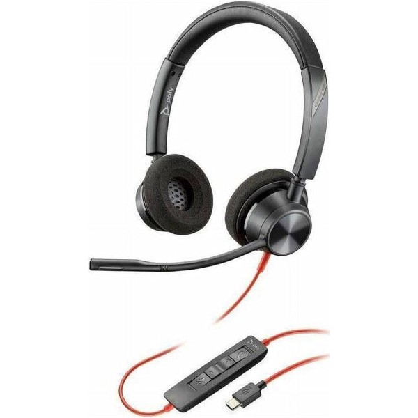 Auriculares HP Poly Blackwire 3320 + adaptador USB-C/A TAA - Mono - USB tipo C - Con cable - 32 ohmios - 20 Hz a 20 kHz - Supraaural - Monoaural - Cable de 7,10 pies - Micrófono omnidireccional - Cancelación de ruido - Negro - Cumple con TAA