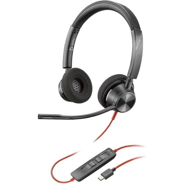 Auriculares HP Poly Blackwire 3320 con certificación Microsoft Teams + adaptador USB-C/A TAA - Certificación Microsoft Teams - Estéreo - USB tipo C, miniteléfono (3,5 mm) - Con cable - 32 ohmios - 20 Hz a 20 kHz - Supraaural - Binaural - Auricular - Cable